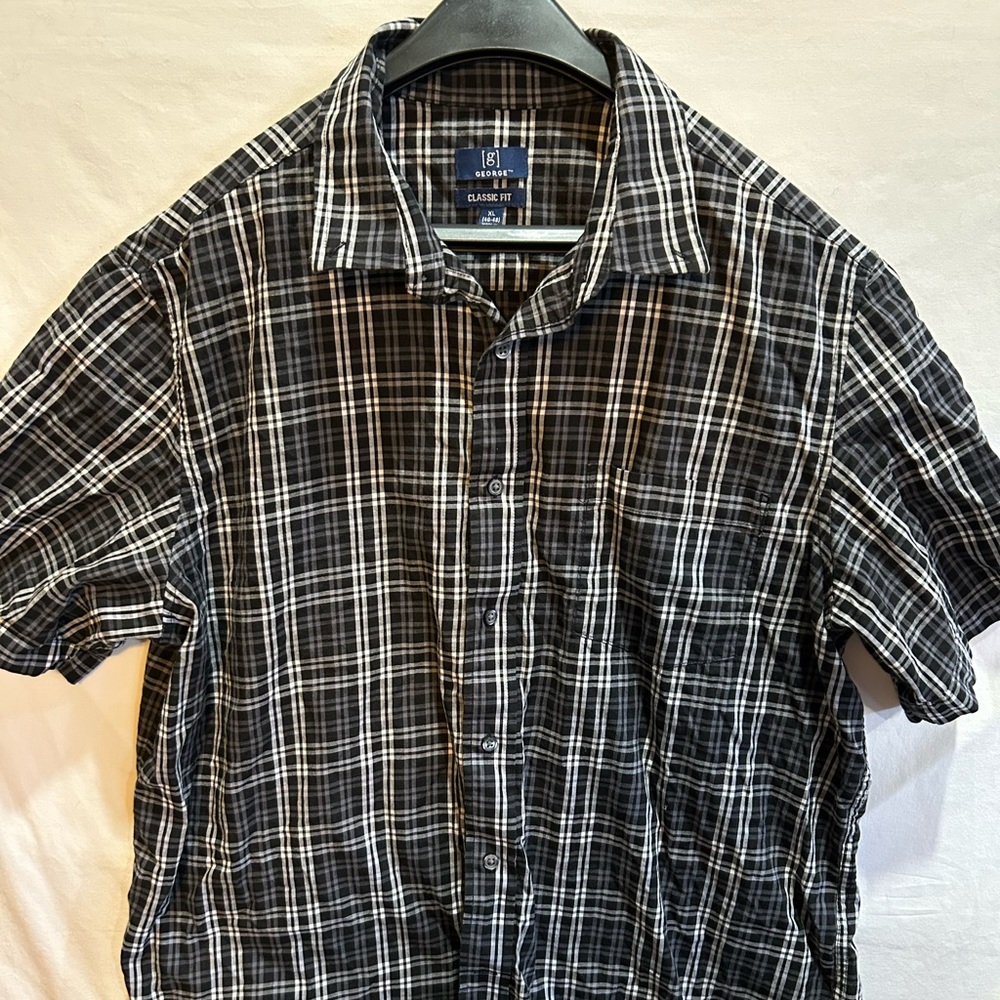 George Men's Plaid Button Down Shirt - Black and White